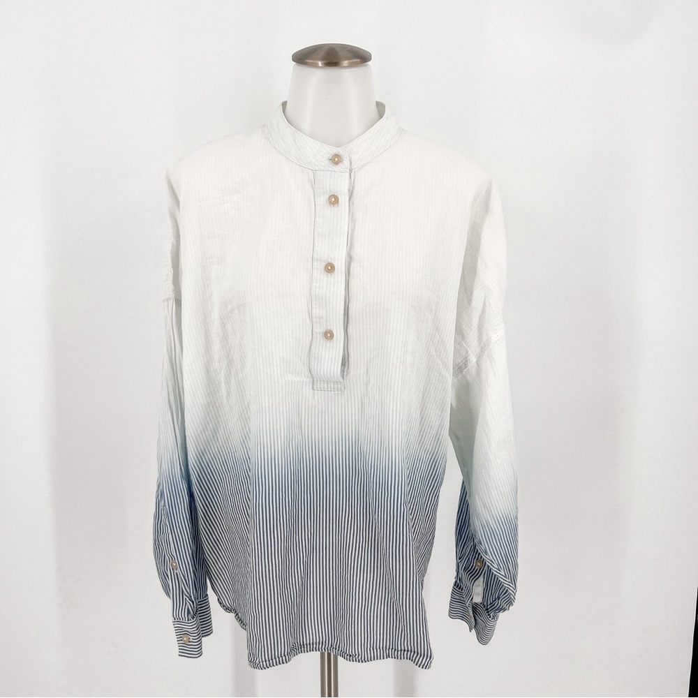 Elizabeth and James Flint Pullover Long Sleeve Blouse Ombre Indigo Stripe